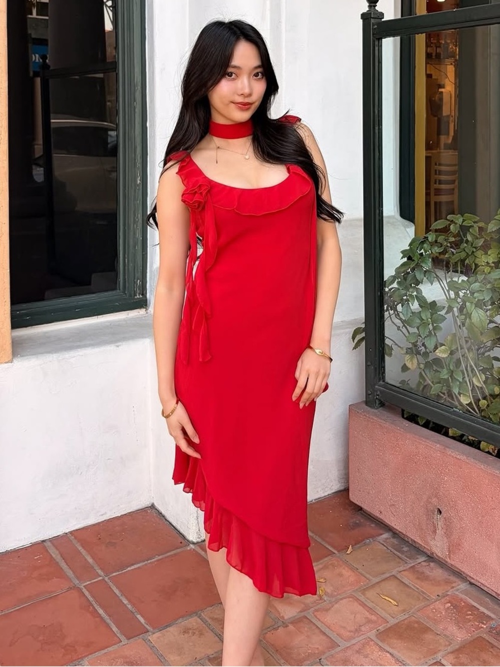 Peppermayo Red Ruffle High-Low Chiffon Dress Size US16 - Picture 9 of 12